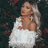 Bohemian Coachella Outfits Hip Skirt off-Shoulder Lace Long Sleeve Midi Skirt