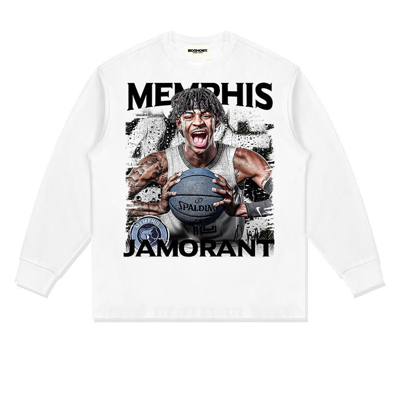 JA Morant Shirt JA Morant Printed Long-Sleeved T-shirt Cotton round Neck Vintage Sports