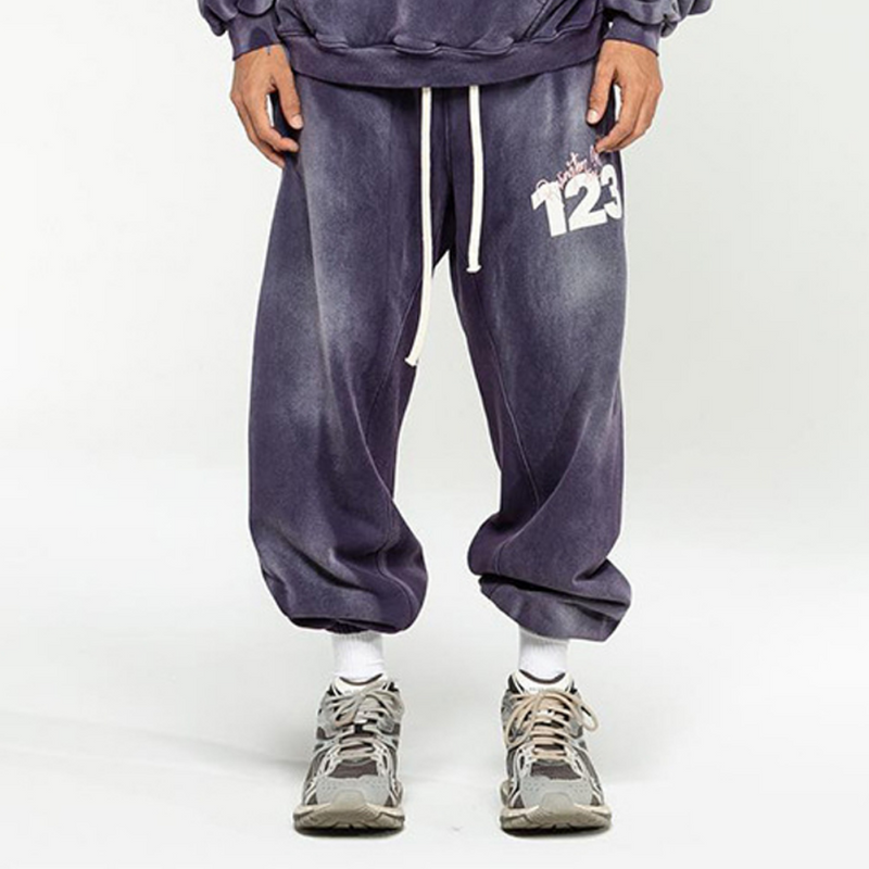 Rrr123 Hoodie Distressed Loose Sweatpants Drawstring Trousers for Men