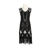 1920S Dress Vintage Sequins Dress Tassel Front and Back Deep V-neck Dress