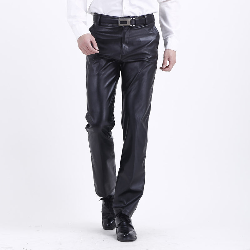 Men's Leather Pants Summer Men's Thin Casual Pants Loose Elastic PU Leather Pants