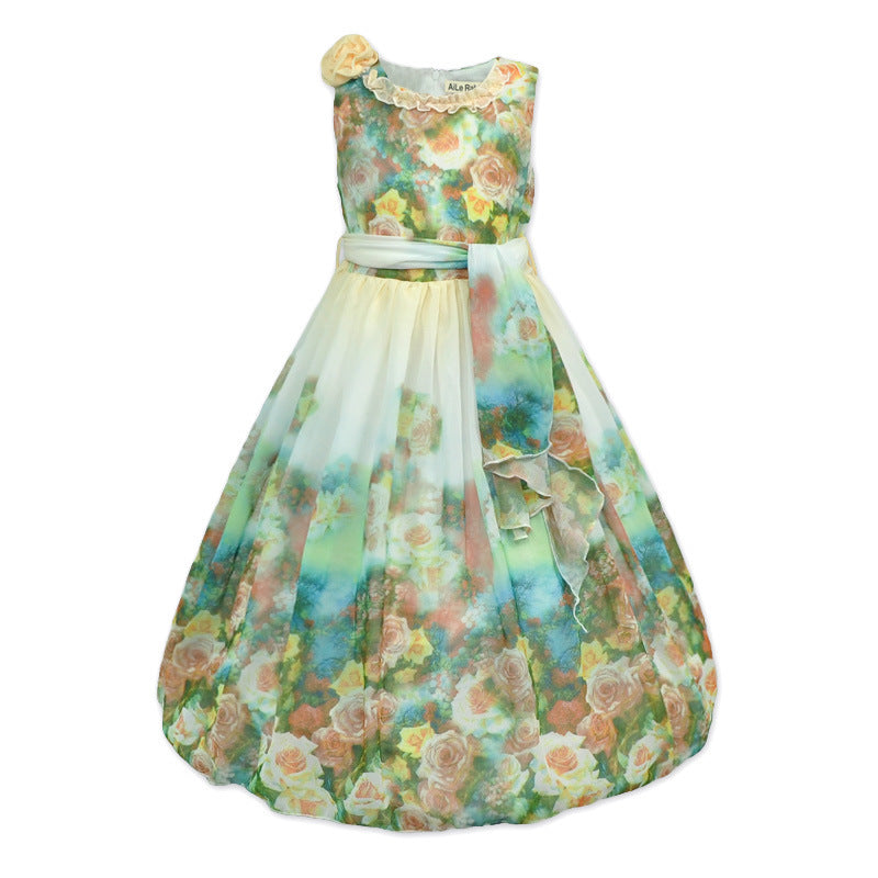 Girl Dress Summer Children's Bohemian Flower Chiffon Printed Vest Dress