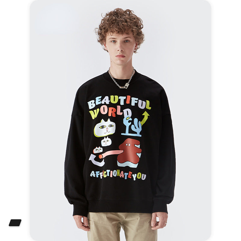 Preppy Aesthetic Sweatshirt Men's Autumn Printed Terry Sweater Loose Letter Jacket