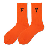 V Lone Socks Letter Large V Orange Socks Men's Skateboard Sports Hip-Hop