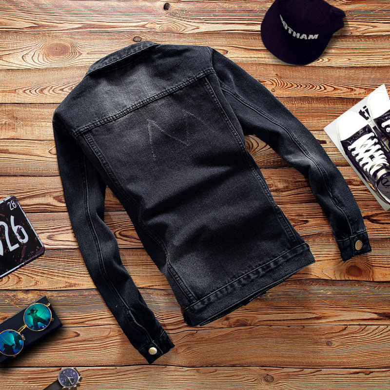 Denim Varsity Jacket Men's Denim Jacket Spring and Autumn Youth Slim-Fit Casual Coat Men's Clothing