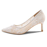 Nude Heels for Wedding White Mesh Lace High Heels Women's Stiletto Heel Wedding Shoes Female Bride Main Wedding Shoes Wedding Shoes