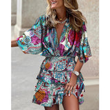 Nina Parker Graffiti Dress Batwing Sleeve Irregular Hem Dress