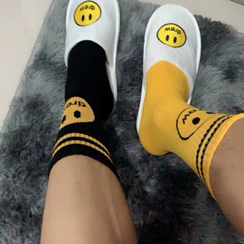 Drew House Drew Smiley Face Long Socks Fashion Brand Men and Women Couple Casual Cotton Mid-Calf Length Socks