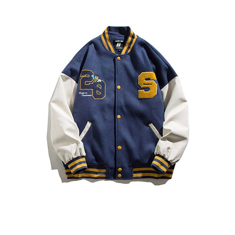 Vintage Letterman Jacket Spring and Autumn Ordinary Color Matching Patch Pocket Casual Flight Jacket