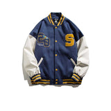 Vintage Letterman Jacket Spring and Autumn Ordinary Color Matching Patch Pocket Casual Flight Jacket