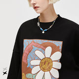 Preppy Aesthetic Sweatshirt Daisy round Neck Sweater Men's Autumn Printing