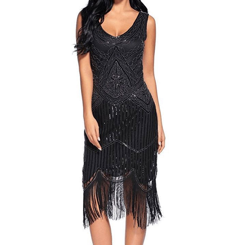 1920S Dress Vintage Sequined Tassel Dress Beaded Tassel Dress