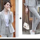 Women Autumn Uniform Designs Formal Style Office Lady Bussiness Attire Work Suit Plaid Blazer Suit