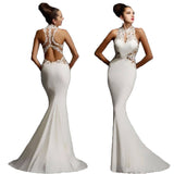 Formal Dresses & Gowns Fishtail Lace Evening Dress Sexy Applique Sleeveless Backless Gown Slim Fit Long Dress