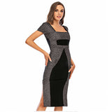 Milkmaid Dress Black High Waist Mid-Length Solid Color Lace-up Midi Dress