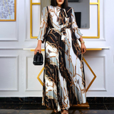 Nina Parker plus Size Dresses Long Sleeve Printed Pleated Strap Dress plus Size Dress