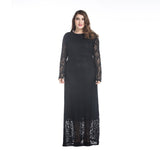 Muslim Women Stylish Kashibo Abaya Muslim Ladies Long Gown Islamic Clothing Jilbab Jalabiya Plus Size Long Sleeve Hollow Lace Long Dress