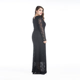 Muslim Women Stylish Kashibo Abaya Muslim Ladies Long Gown Islamic Clothing Jilbab Jalabiya Plus Size Long Sleeve Hollow Lace Long Dress