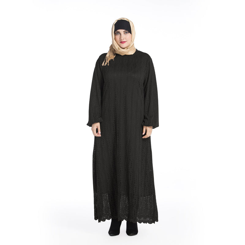 Muslim Women Stylish Kashibo Abaya Muslim Ladies Long Gown Islamic Clothing Jilbab Jalabiya Long Sleeve Round Neck Fashion Lace Dress