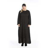 Muslim Women Stylish Kashibo Abaya Muslim Ladies Long Gown Islamic Clothing Jilbab Jalabiya Long Sleeve Round Neck Fashion Lace Dress