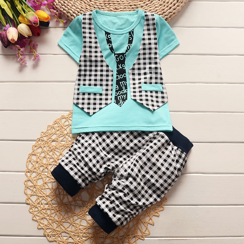Children Boy Co Ord Summer Plaid Vest T-shirt 2 Piece Set