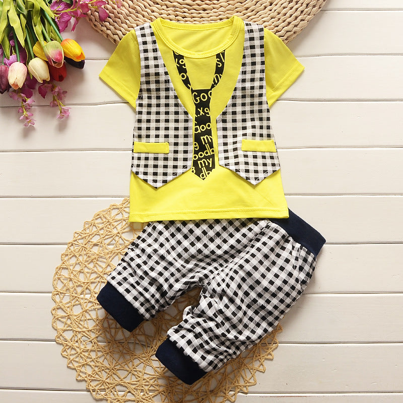 Children Boy Co Ord Summer Plaid Vest T-shirt 2 Piece Set