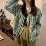 Preppy Aesthetic Sweater Vintage Plaid Sweater Autumn and Winter Loose Top