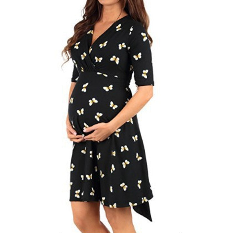 Maternity Clothes Dress Summer Loose plus Size Print Maternity Dress for Women