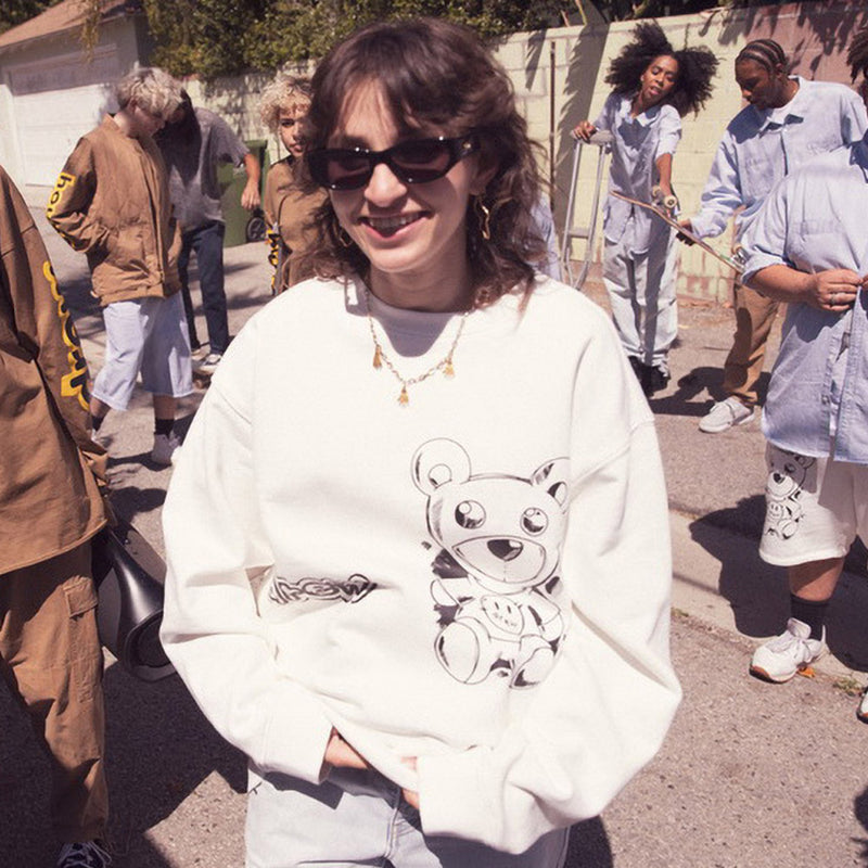 Drew House Drew Smiley Face Hand Drawn Cartoon Bear Hoodie High Street Loose round Neck Long Sleeve Pullover