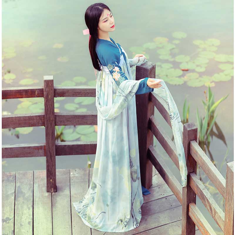 Chinese Traditional Dress Ink Printing Chiffon Dress