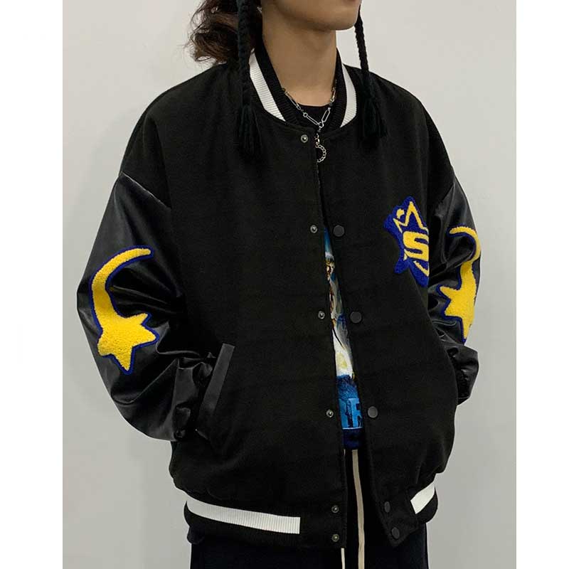Brown Varsity Jacket Hiphop Style XINGX Baseball Uniform Embroidered Pattern Retro Couple Jacket