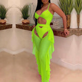 See through Pants Suit Sexy Hollow out One Piece Swimsuit Stitching Yarn Pants Trousers