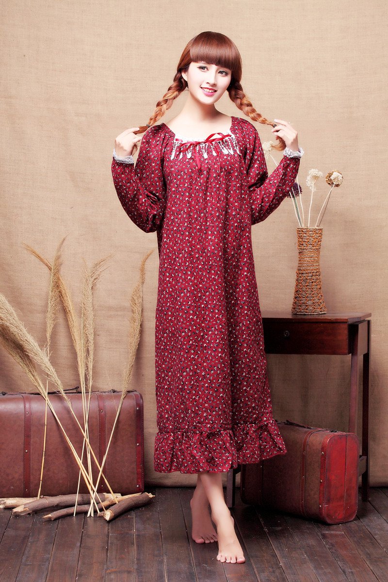 Women's Long-Sleeved Cotton Floral Loose Pastoral Princess Nightdress Pajamas Cottagecore Nightgown