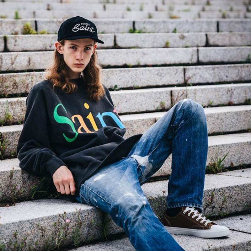 Saint Michael Hoodie Retro Distressed Graffiti Painted Print Loose