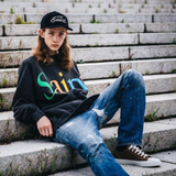 Saint Michael Hoodie Retro Distressed Graffiti Painted Print Loose