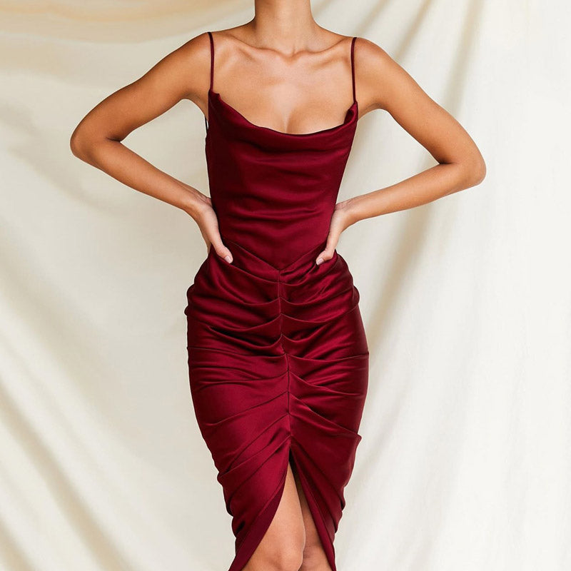 Cocktail Dresses For Weddings Women'S Sexy Solid Color Backless Midi Dress