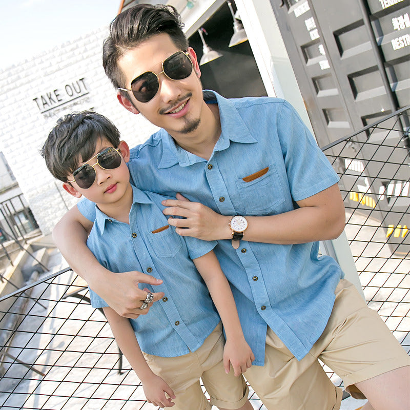 Father Son Matching Dress Shirts Summer Short Sleeve Short Sleeve Shirt