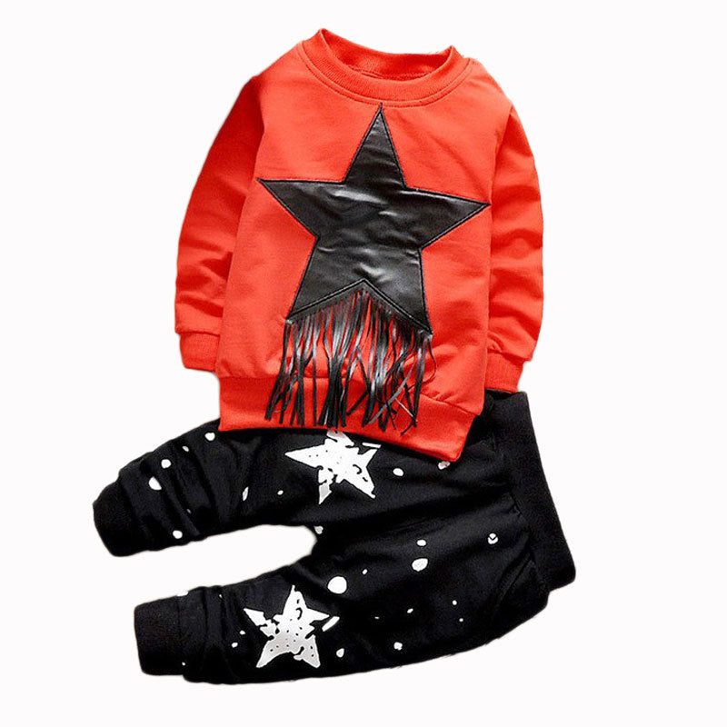 Children Boy Co Ord Children's Long-Sleeved Tassel Sweater Printed Trousers 2 Piece Set