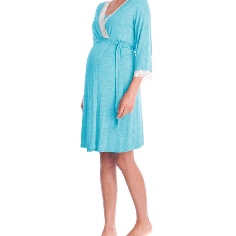 Maternity Clothes Dress Fashion Lace Stitching 3/4 Sleeve Maternity Dress