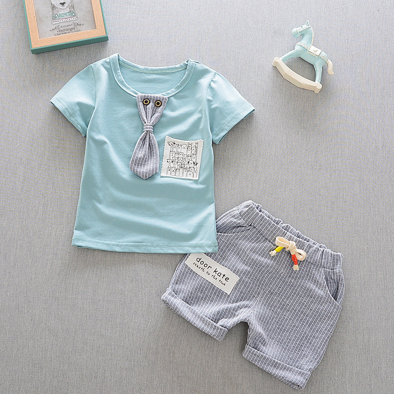 Children Boy Co Ord Striped Pants Cartoon 2 Piece Set