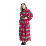 Muslim Women Stylish Kashibo Abaya Muslim Ladies Long Gown Islamic Clothing Jilbab Jalabiya Long Sleeve Printed Lantern Sleeve Chiffon Corset Bohemian Dress
