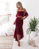 Bohemian Coachella Outfits Dress Lace Tube Top Backless Pencil Skirt Two-Piece Set