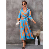 Nina Parker Graffiti Dress Long Sleeve Pleated Waist Tight Long Dress