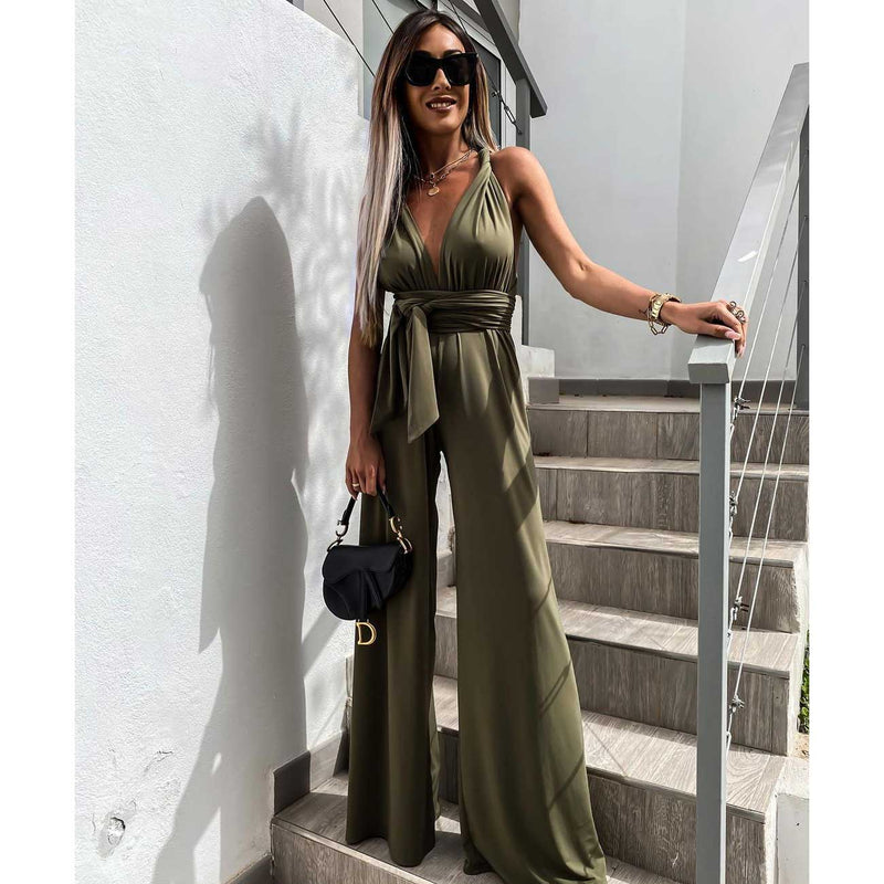 Mauve Dress Sleeveless Pure Color Tied Jumpsuit