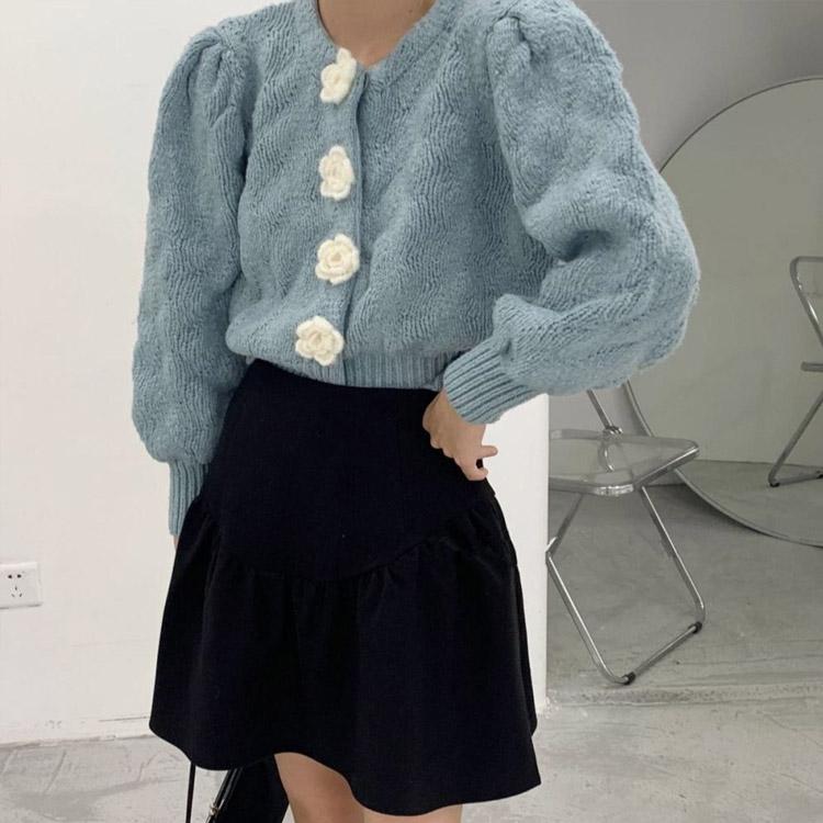 Vintage Rose Flower Sweater Puff Sleeve Cottagecore Top