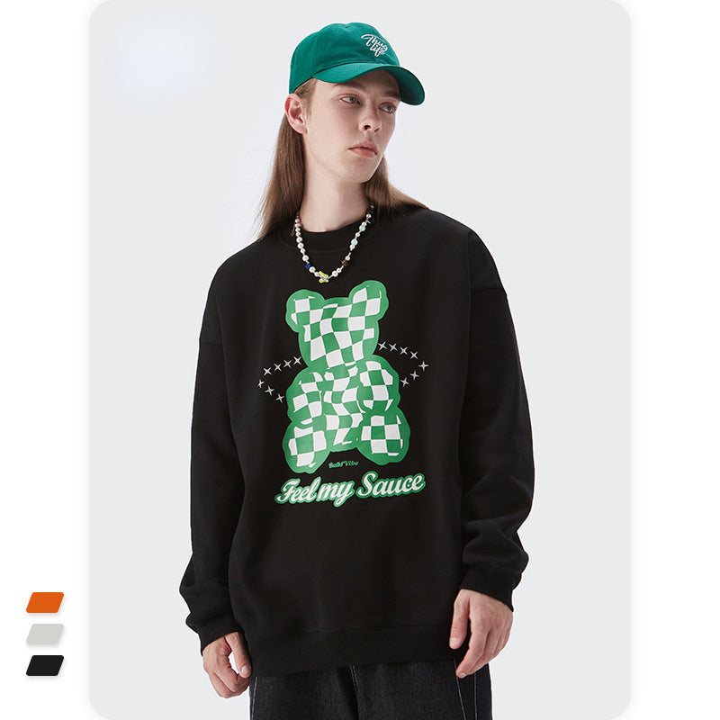 Preppy Aesthetic Sweatshirt Men's Autumn Green Printing round Neck Couple Wear