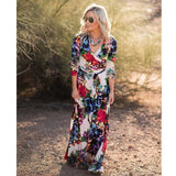 Printed Lace-up Three-Quarter Sleeve Dress Flower Print Cottagecore Aesthetic Dress