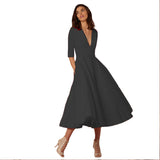 Formal Dresses & Gowns Women's Deep V Mid-Sleeve Dress Evening Gown