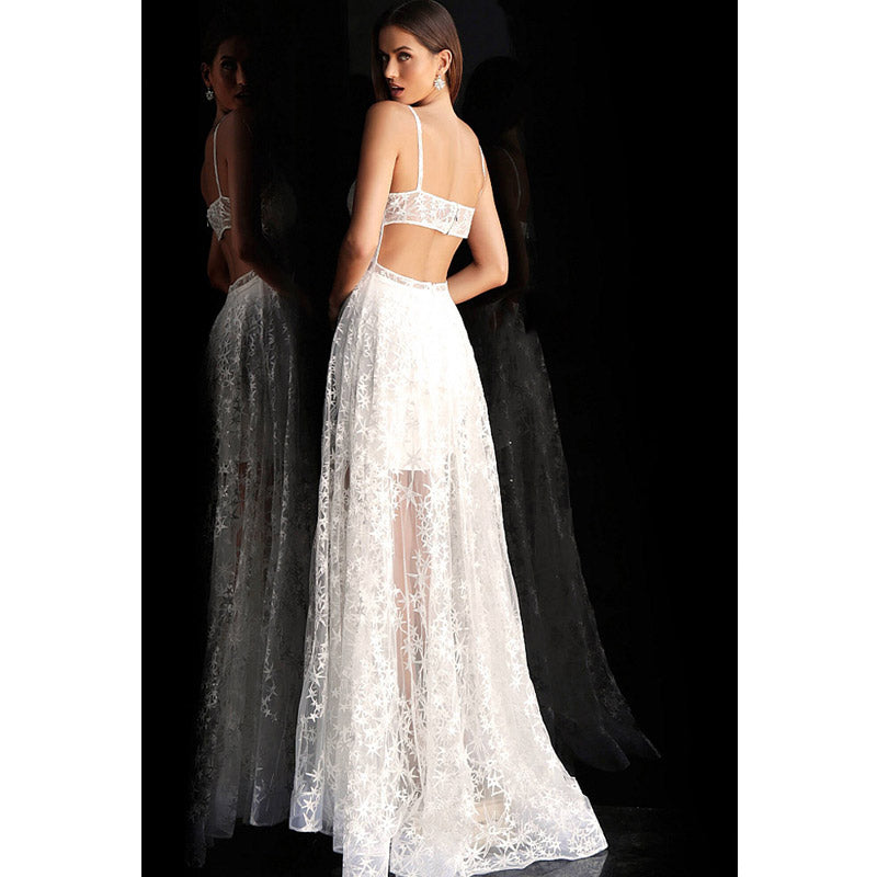 Women Lace Wedding Dress Summer Pure Color Temperament Printed Short Lace