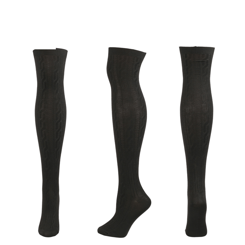 Winter Thick Knit Thigh High Socks Long Stockings Boot Knee Socks Twist Knitting Long Stockings